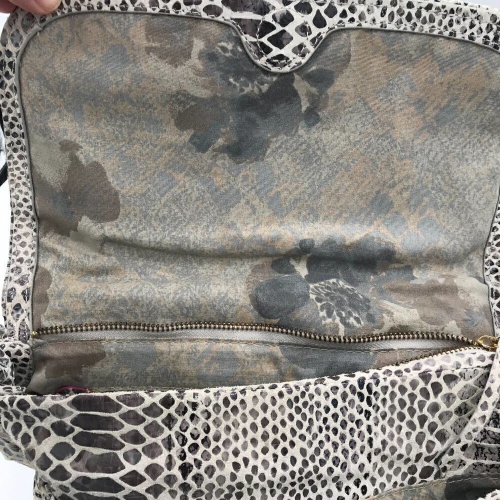 Elliott Lucca Gray Snakeskin Leather Style Pocket Double Handle Shoulder Bag - Picture 14 of 16